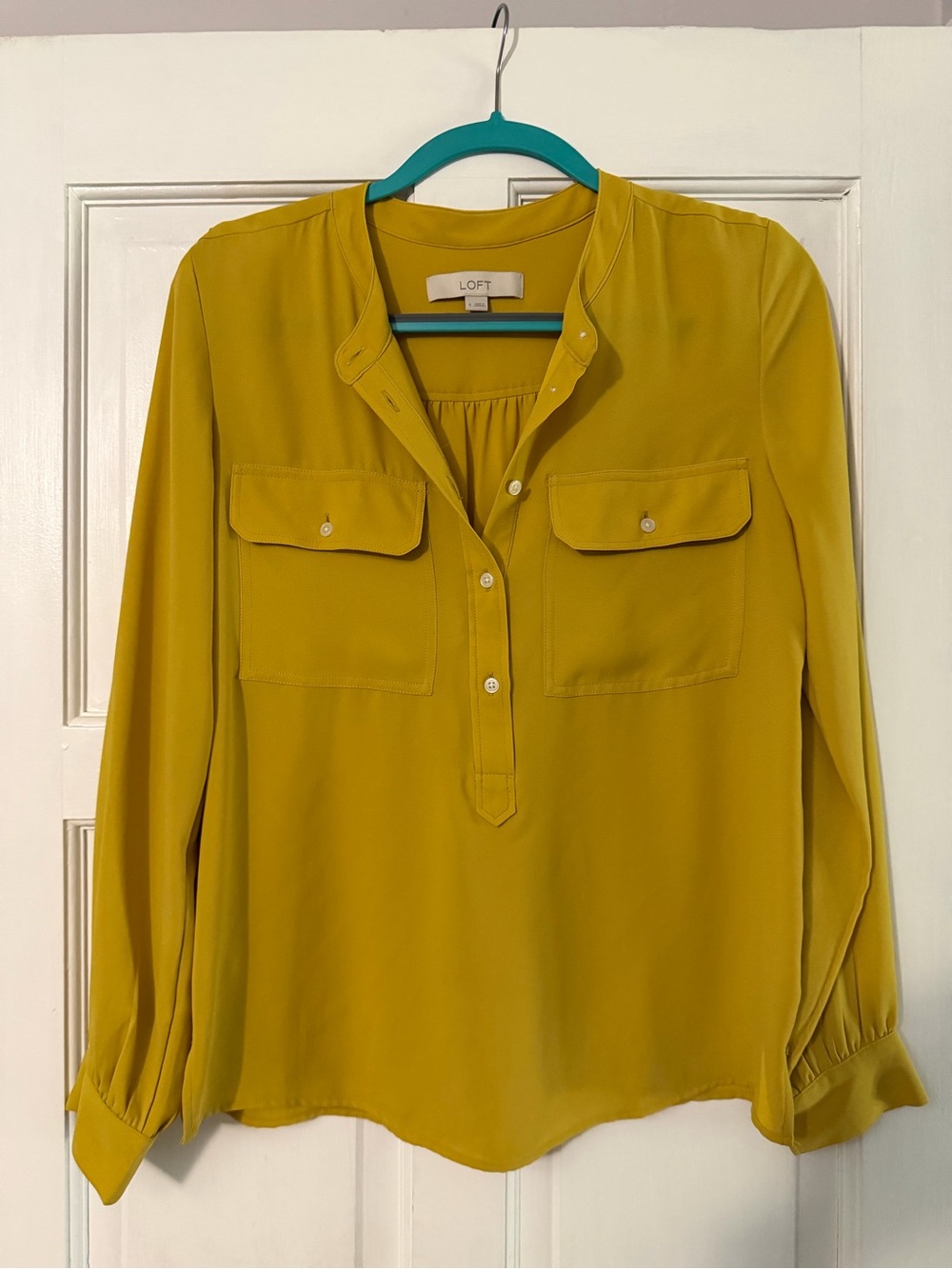LOFT Mustard Yellow Long-Sleeve Pocket Blouse